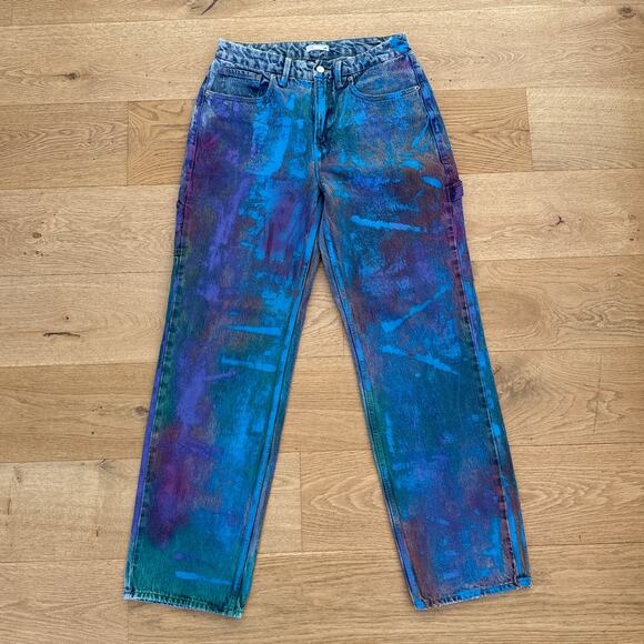 Good American - 90's Painted Carpenter Jeans in Blue Purple & Green - Picture 1 of 6